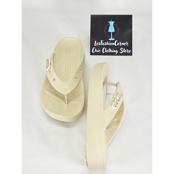 Crocs Women's Cream Croslite Classic Platform Flip Flops Size 6 2121 - Picture 10 of 16